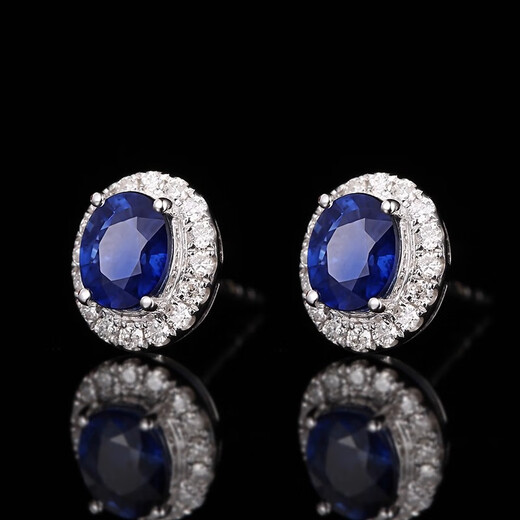 Tingliang sapphire stud earrings, diamonds, 18K gold inlaid with 0.6ct natural Sri Lankan royal sapphire Princess Diana style earrings, blue 1.2 carat, one pair