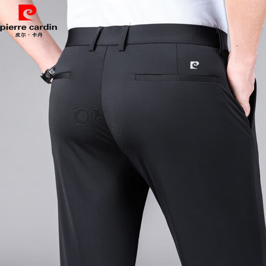 Pierre cardin light luxury high-end mulberry silk men's pants casual pants in summer cool elastic non-iron straight-leg fashion middle-aged pants thin black [16761] 29 [95-110Jin [Jin equals 0.5 kg] wear]