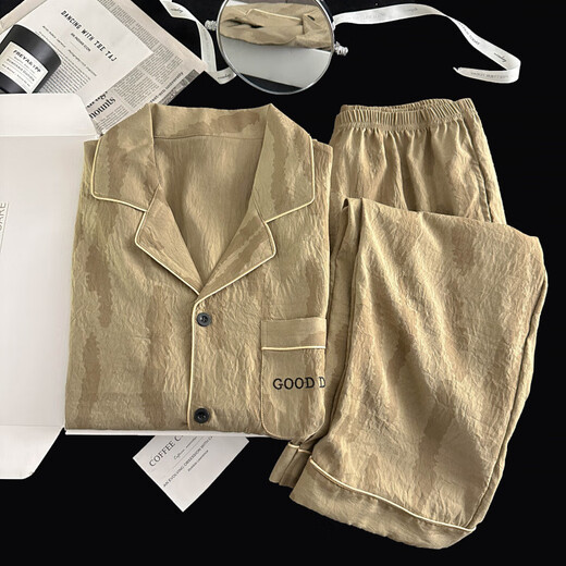 UKUHPK Pyjama Herren Frühlings- und Herbst-Cloud-Baumwoll-Langarmdünnstil 2025 Jugend Einfacher großer Sommerset 12401 [Modell Cloud Cotton] L [100-130jin [Jin entspricht 0,5 kg]]