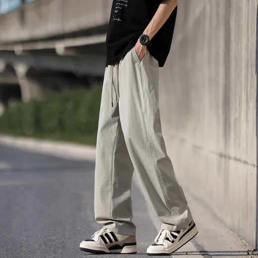 Foss Phil ice silk mesh casual pants for men's summer thin loose straight breathable cool casual pants 6636 khaki XL