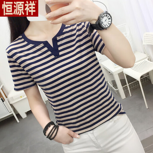 Hengyuanxiang fat mm large-size women's clothing summer 2025 new short-sleeved T-shirt loose pure cotton V-neck T-shirt covering belly fashionable top green 838 L recommended 105-120Jin [Jin equals 0.5 kg]