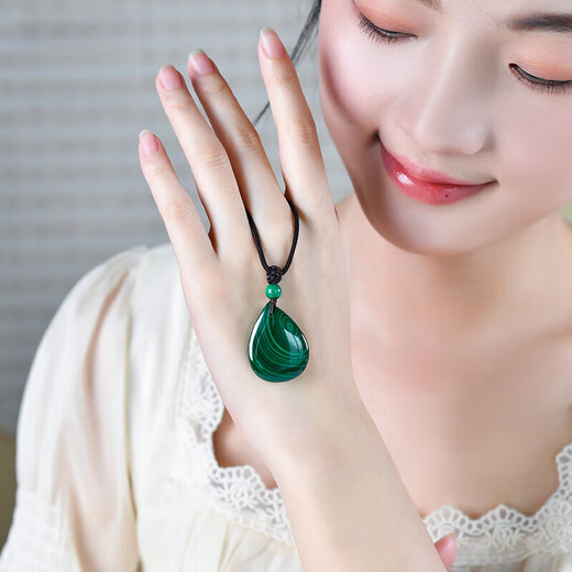 嘉宴孔雀石项链吊坠绿水滴形原石绿色水晶饰品挂件首饰男女 G9894