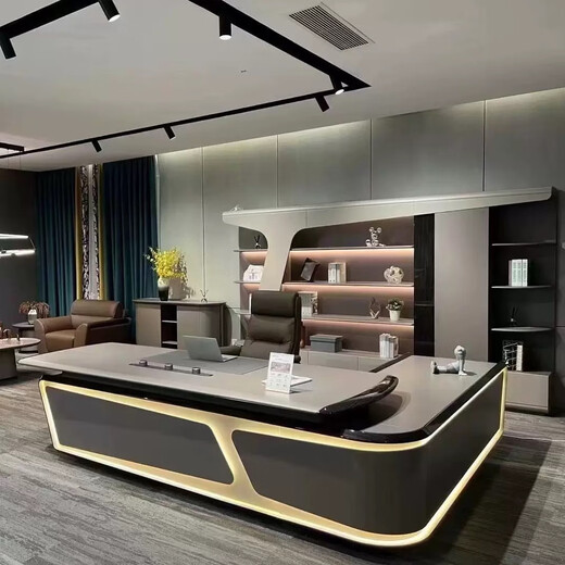 Aosenming modern high-end boss desk office desk light luxury office furniture executive desk president desk chairman workbench Roman ebony grain 2.7 meters desk