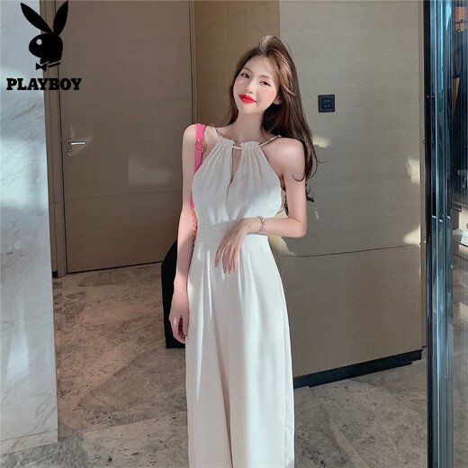 Playboy; Playboy Summer 2025 White Hollow à sauts en combinaison Nouveau tempérament Temps de cou de licolon sans manches à épaules éteintes pour les femmes hautes taille pantalon largeur blanc S 70 à 95 poids