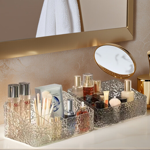 Hao'e acrylic cosmetics storage box dressing table desktop large capacity lipstick skin care product storage box high-looking water ripple compartment storage box 26*15*11cm