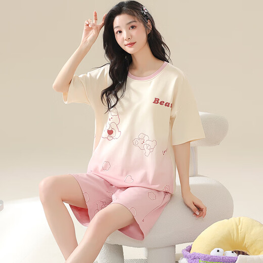 丹俏丽大码睡衣女200斤短袖短裤韩版学生甜美夏天胖妹妹特大码家居服套 a3519 短裤套装 M  80-95斤