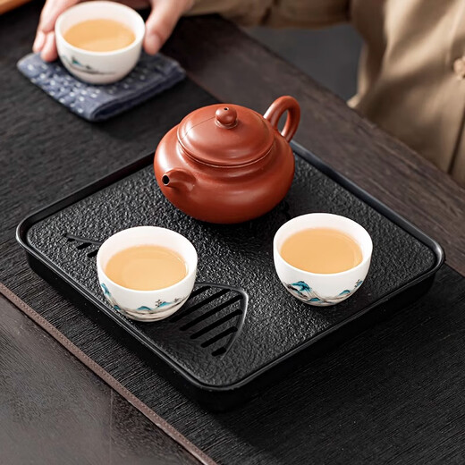 Zhexuan (zhexuan) square small imitation black gold stone tea tray for household simple small tea table dry soaking and draining Kungfu tea set water storage tray