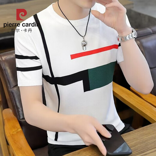 皮尔卡丹（pierre cardin） 针织冰丝短袖男夏季2025新款商务纯色无痕潮牌修身高端圆领T恤 1518白色 M