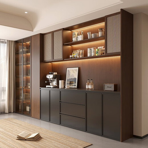 Quanpinwu 2025 NOUVEAU STYLE MÉDEVAL BATÉE MEUR INTÉGRÉ HIGH Armoire à vin Armoire de rangement Retro Armoire de rangement rétro American Walnut + Starry Sky Black Style 12240 * 32/4