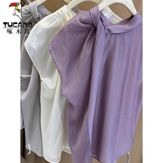 Woodpecker Ice Silk Niche Design Beautiful Sleeveless Shirt Women's Summer Korean Style Sweet Temperament French Top 6160-Purple XL Recommended 115-125Jin Jin equals 0.5 kg