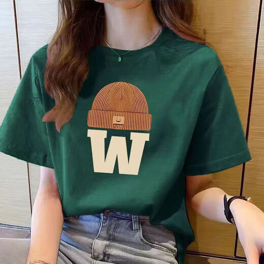 220g pure cotton short-sleeved T-shirt for women 2025 summer loose and versatile round neck straight shoulder printed top T-shirt B701YL 623 white XL