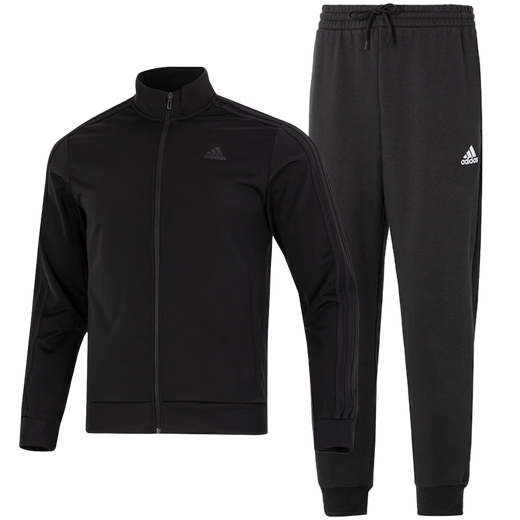 Adidas Männersportanzug Fitness lässig und modisch offene Kragenjacke lose Strickhosen H46101+GK9226/Schwarze Drei Streifen an der Seite der Jacke XL