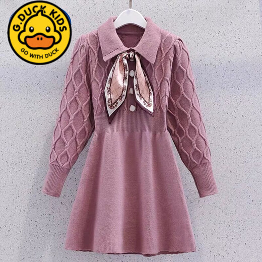 G.duck vestido de niña otoño e invierno 2024 nuevo estilo vestido de princesa de estilo universitario de manga larga falda de suéter de punto de otoño rojo 6189 120 cm
