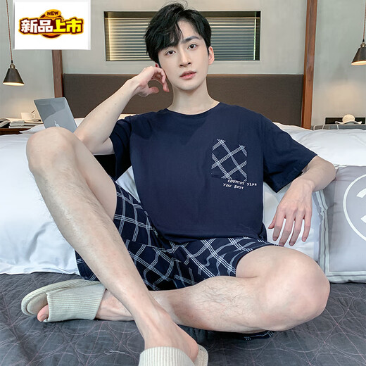 初径夏季棉男士短袖短裤睡衣夏天宽松薄款两件青少年卡通家居服 H9928（短袖短裤） L （建议100-120斤）