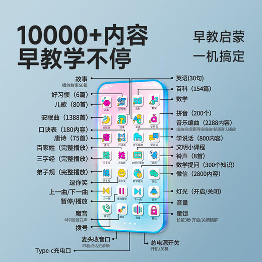 乐乐鱼（leleyu）儿童手机玩具3-6岁故事机28键仿真触屏电话早教机男女孩生日礼物