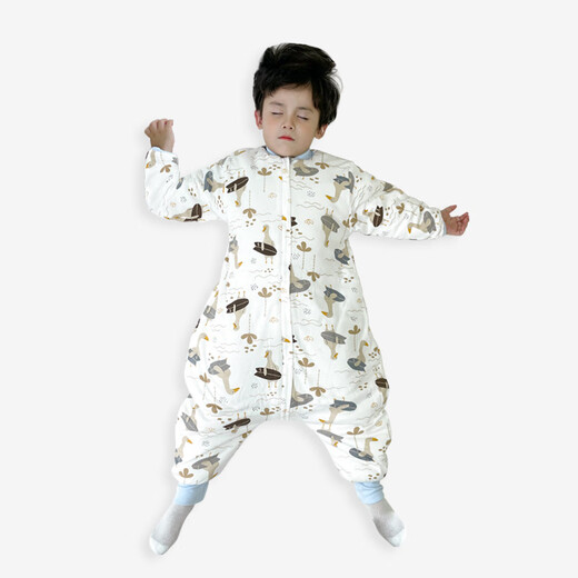 Baby sleeping bag autumn and winter quilted baby split-leg anti-kick blanket newborn jumpsuit children's zippered long-sleeved thickened 025 surf duck medium thick section 80 size height 60cm-75cm