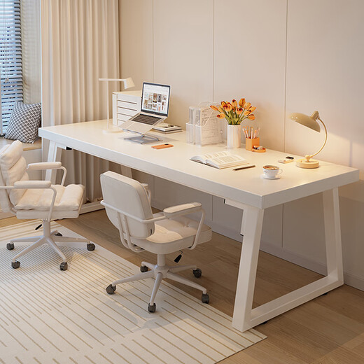 Saishan computer desk workbench double desk study table student home bedroom simple white office writing long table 30MM table welfare model single table cream white 100