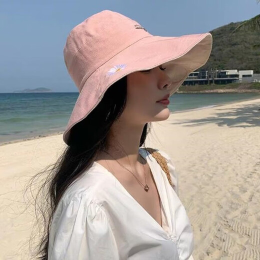 Fisherman sun hat women's summer sun protection hat cycling travel face hat foldable double-sided wearable personalized sun hat off-white