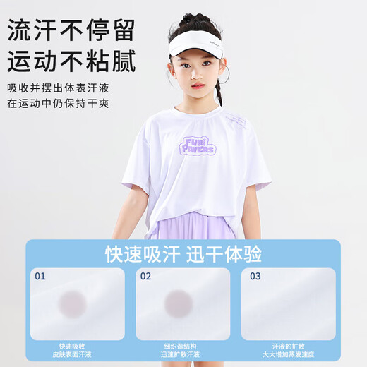 ONEDEW女童速干运动套装夏季儿童羽毛球网球训练服夏装中大童短 9889棉T白色+紫色短裤 130 cm