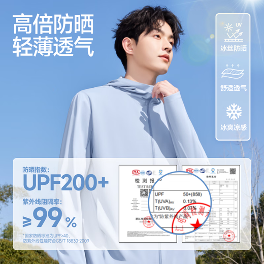 MINISO sun protection clothing men's summer ice silk cool outdoor fishing clothing upf200+ high power sun protection clothing ice mist blue L