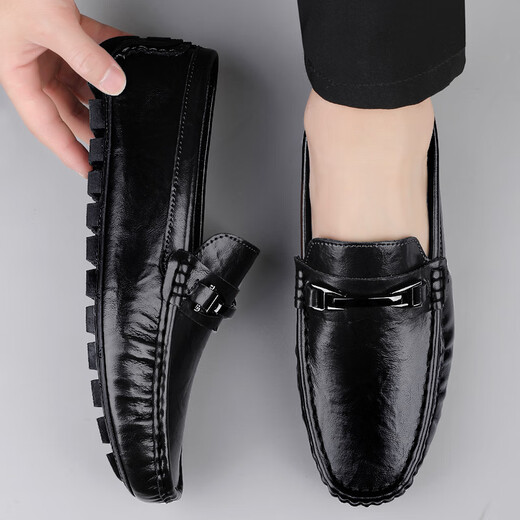 Light luxury brand beanie shoes for men in summer new men's genuine leather business British style casual leather shoes daddy driving shoes 9921 black 37