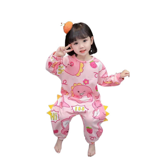 QLTQZQ女童春秋长袖连体睡衣卡通公主款宝宝居家服 1049-萌绿色恐龙【高品质】 80