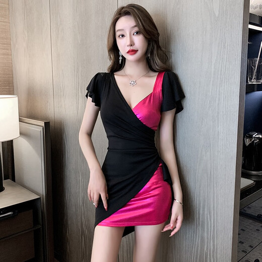 Club de nuit KTV Robe sexy avec tempérament sans dos en V V-cou sauna massage bas pour pied spa de bain de bain à pied technicien de travail 3882 Black M suggère 95-105jin [Jin est égal à 0,5 kg]