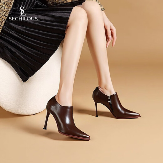 SECHILOUIS brand pointed toe super high heel ankle boots for women 2025 autumn new versatile slimming French deep mouth stiletto shoes black 37