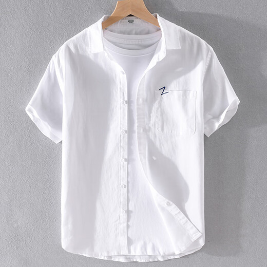 Seven Wolf men's linen lapel short-sleeved t-shirt loose shirt collar top clothes with collar T-shirt linen summer clothes yunyi-9711 yellow 3XL
