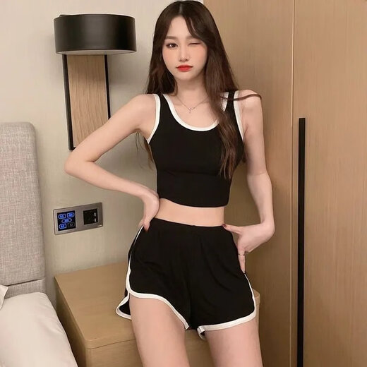 雅鹿莫代尔睡衣女夏季次年轻漂亮网红时尚2025一整套运动服套装女凉感 品牌背心套装 12035 灰色 M 建议80-95斤