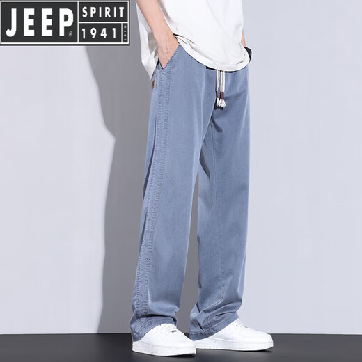 
JEEP SPIRIT ice silk jeans men's summer thin Tennis loose straight American high street trend brand wide-leg casual long trousers T1048 blue XL [recommended 130-150Jin [Jin equals 0.5 kg]]
