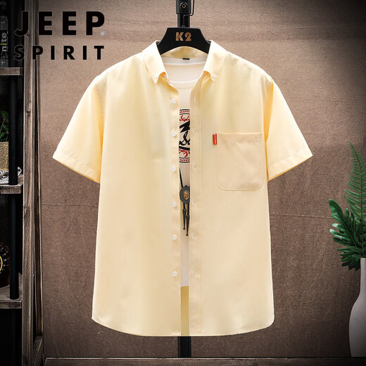 
JEEP SPIRIT new Oxford short-sleeved shirt summer thin men's business casual shirt loose solid color top casual 682 pink L Please refer to the size chart to place an order