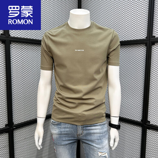 Romon Brief kurzärmeliges T-Shirt für Männer Sommer 2025 Neues lässiges runder Hals halbärmelig Modetrendy Brand T-Shirt vielseitig Top Black M.