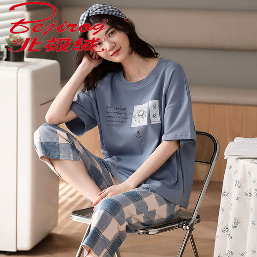 北极绒（Bejirog）100%纯棉睡衣女夏季短袖两件套装卡通甜美夏天薄款可爱外穿家居服 蔷薇色 A9859 短裤 M  【80-100斤】