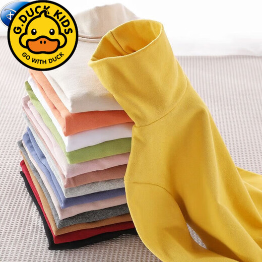 G.duck2022 autumn and winter clothing children's turtleneck bottoming shirt pure cotton autumn underwear for boys and girls solid color underwear long-sleeved T-shirt No. 47 apricot color 140 size recommended height 126-135