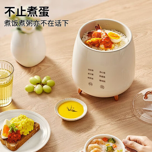 RASW German egg cooker, household small boiled egg and porridge artifact, reservation multi-functional breakfast machine, soft-boiled egg insulation, fully automatic cooking, care-free household egg cooker, three layers, beige reservation model, free stainless steel steamed egg rack and steamed egg plate