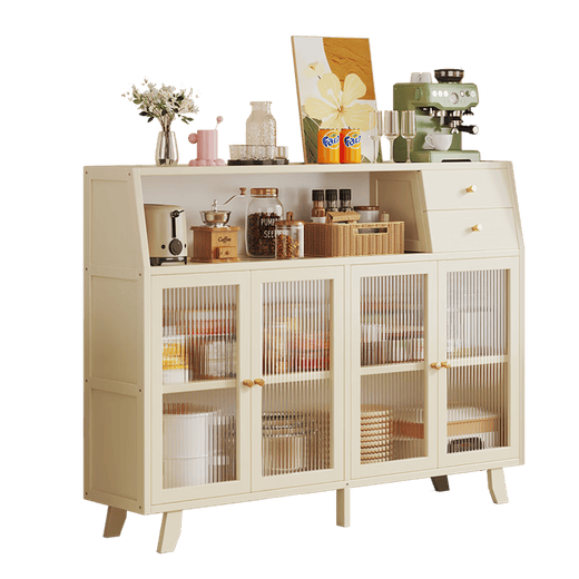 Sizhuge Kitchen Shelf Nordic Sideboard Microwave Oven Home Living Room Cabinet Home Solid Wood Multi-Function Storage Cabinet Wine Cabinet Single Door Model-Milk White