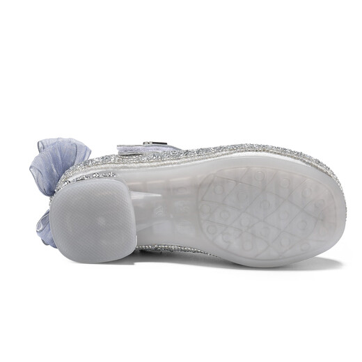 Saturday Children's Shoes Children's Princess Shoes 2025 Autumn New Girls Soft Soled Crystal Shoes Girls Beautiful High Heels Leather Shoes Women Glazed Silver 29 Shoe Inner Length 18.8cm/Suitable for Foot Length 18.0cm