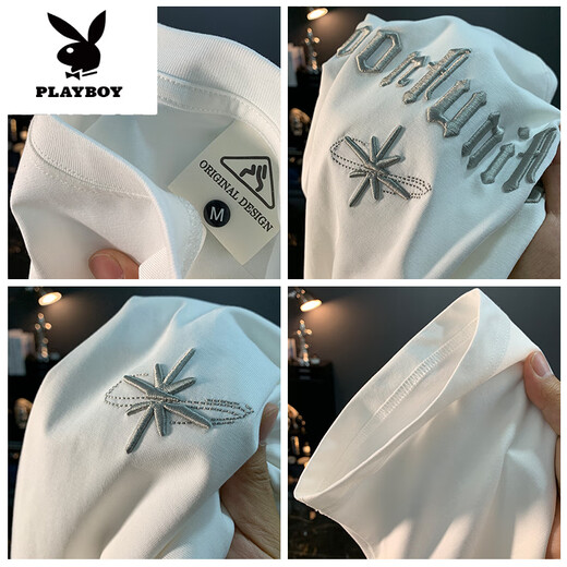 Playboy (Playboy) 2025 Neues gestickte kurzärmelige T-Shirt für Männer Sommer weiß dünn einfaches T-Shirt weiche und lässige, halbärmelige Top White 6 Gedruckte JSW9923 M geeignet für 90-108jin [Jin gleich 0,5 kg]