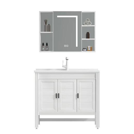 Wrigley Space Aluminium Badezimmerschrank Kombination Verdickte Boden-auf-Wand-Waschbecken Waschbecken Waschanstresung Tisch Licht Luxus 50 breites weißes Holz 12250 Floor-Off + Waschbecken Kleber