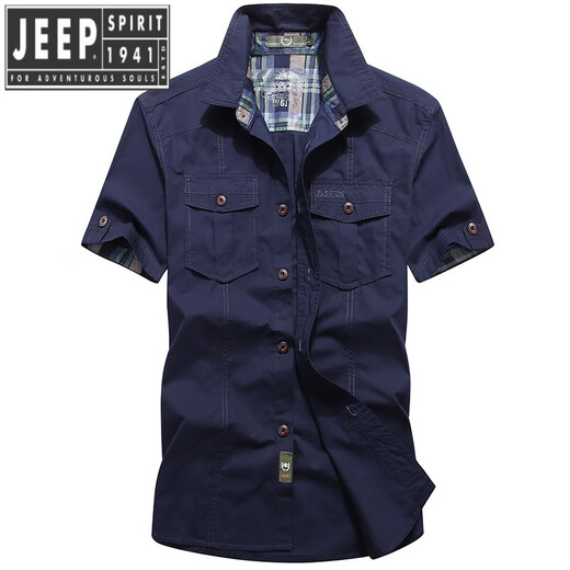 JEEP SPIRIT夏季新款水洗短袖衬衫休闲宽松大码半袖中青年纯棉工装衬外套衣潮 波霸1391豆绿 XL