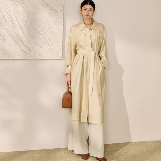 
ROEYSHOUSE French Temperature Acetate Trench Coat for Women 2025 Autumn New Intellectual Khaki Medium-length Jacket 12593 Khaki (delivery belt) M