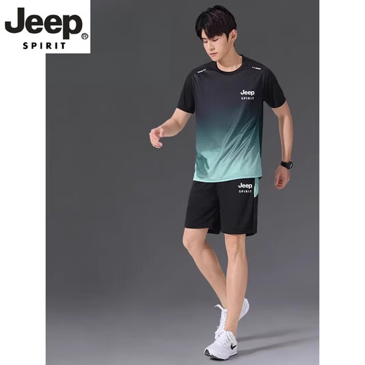 Jeep Spirit Sports Sports Sports Sail Camiseta de seda para hombres Ropa de secado rápido Traje de manga corto de manga de verano Traje de baloncesto de baloncesto de verano nuevos productos JP-9901 Traje negro y gris 5xl