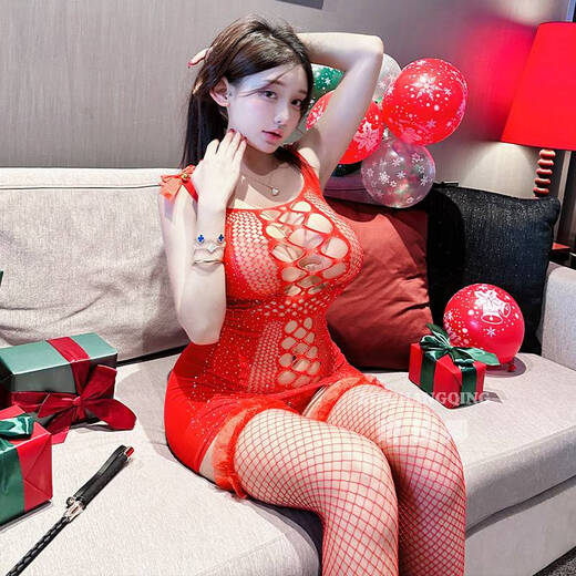 Red qqny sexy hip-hugging skirt, tempting bed robe, passionate and shameless see-through pajamas, single-piece hot diamond hip-hugging skirt + red thong