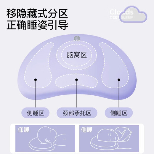 Outao children's pillow baby silicone pillow cloud pillow 1-3-6-15 years old special German cervical vertebra pillow artifact Outao 6D cloud series-purple double pillowcase OT/3 type recommended height 70-100cm