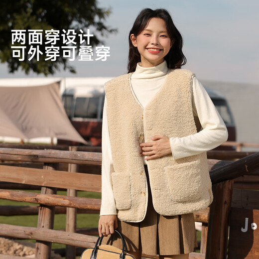 Baleno reversible lamb velvet vest for women 2025 autumn and winter new style plus velvet, thickened, warm, comfortable and versatile round neck jacket