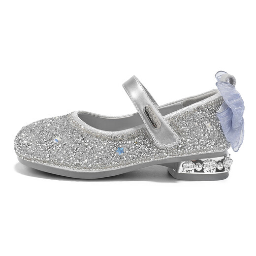 Saturday Children's Shoes Children's Princess Shoes 2025 Autumn New Girls Soft Soled Crystal Shoes Girls Beautiful High Heels Leather Shoes Women Glazed Silver 29 Shoe Inner Length 18.8cm/Suitable for Foot Length 18.0cm