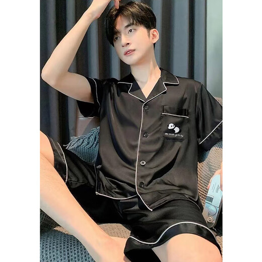 Opeodly Herren Pyjamas Sommer 2025 Neue Eisseide kurzärmelige Hose Sommer Emulation Seiden Dünne Jungen Home Kleidung Set 854# ICE Seidenmänner l Größe 90-120jin [Jin gleich 0,5 kg]