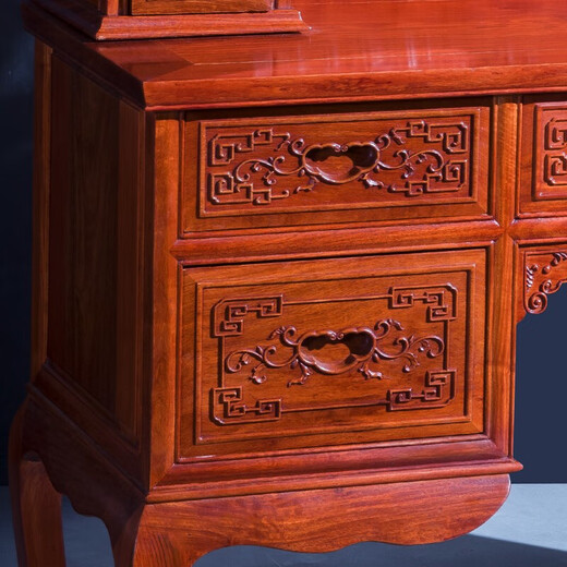 Good craftsman and good product, mahogany furniture, Burmese rosewood (scientific name: Big fruit rosewood), Chinese style dressing table solid wood with lockers and drawers dressing table combination, foreign flower dressing table + dressing stool combination