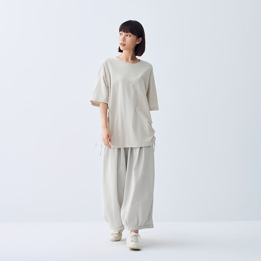 无印良品（MUJI） IDEE 女式平纹灯笼裤裤子女款夏季款女装纯棉 25年长裤 GA54CC5S 浅灰色 M （155/68A）